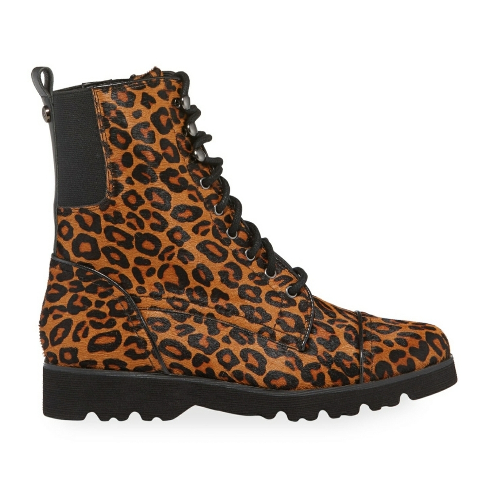 Edgy Donald J. Pliner Leopard Print Combat Boots - Picture 3 of 7